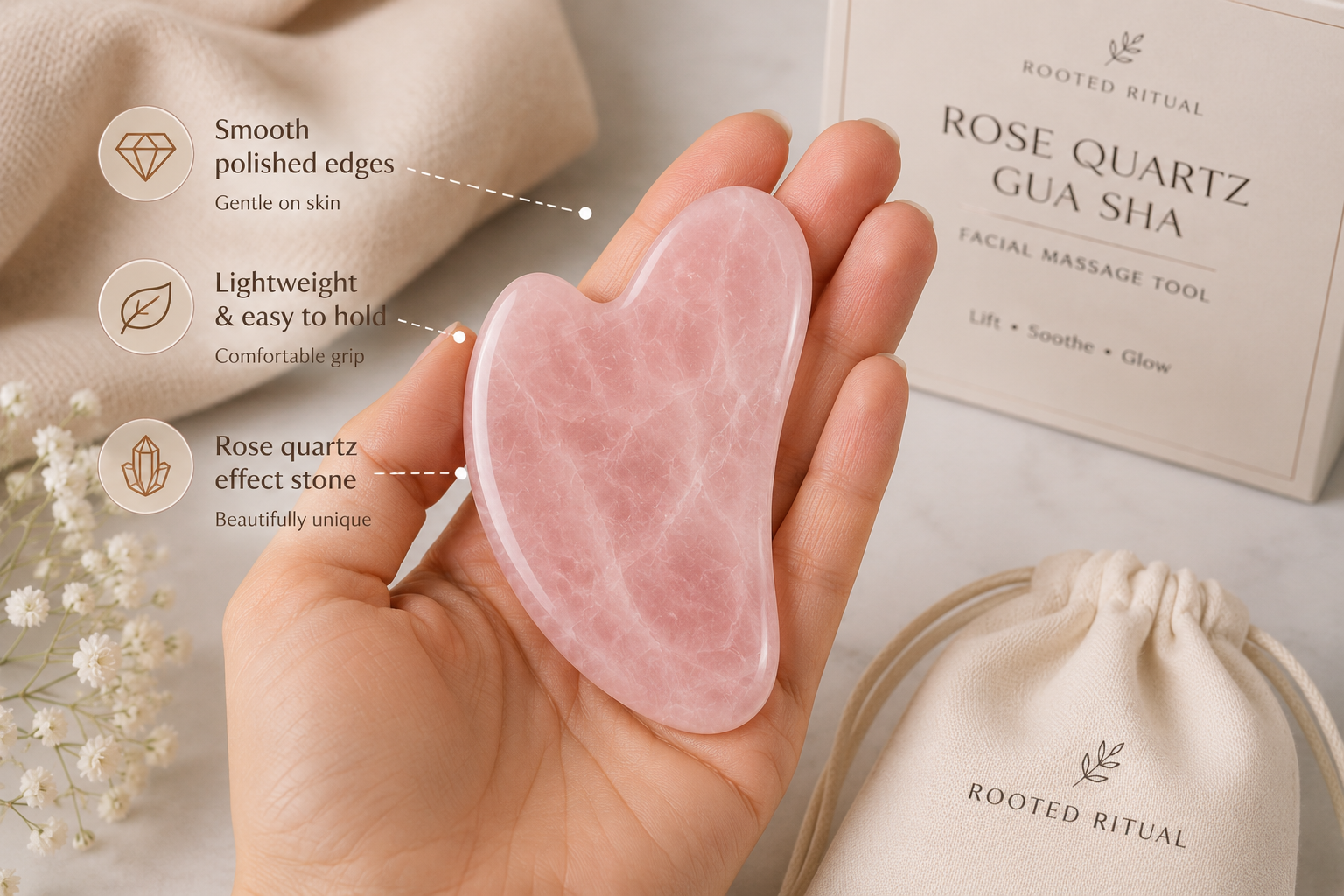 Rose Quartz Gua Sha Facial Massage Tool