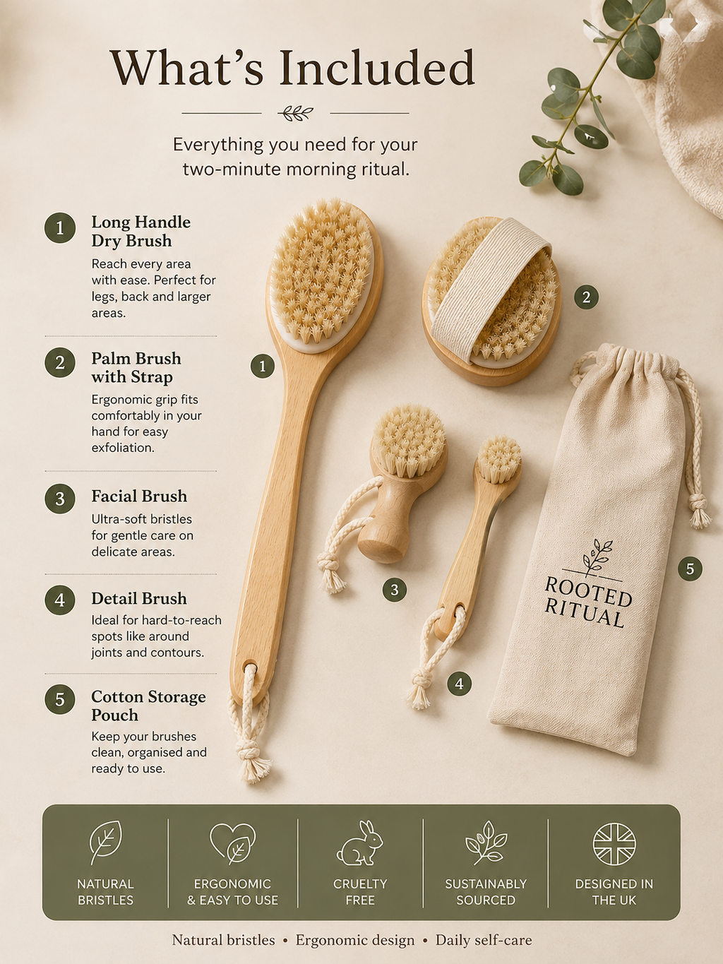 Natural Bristle Dry Brush Set