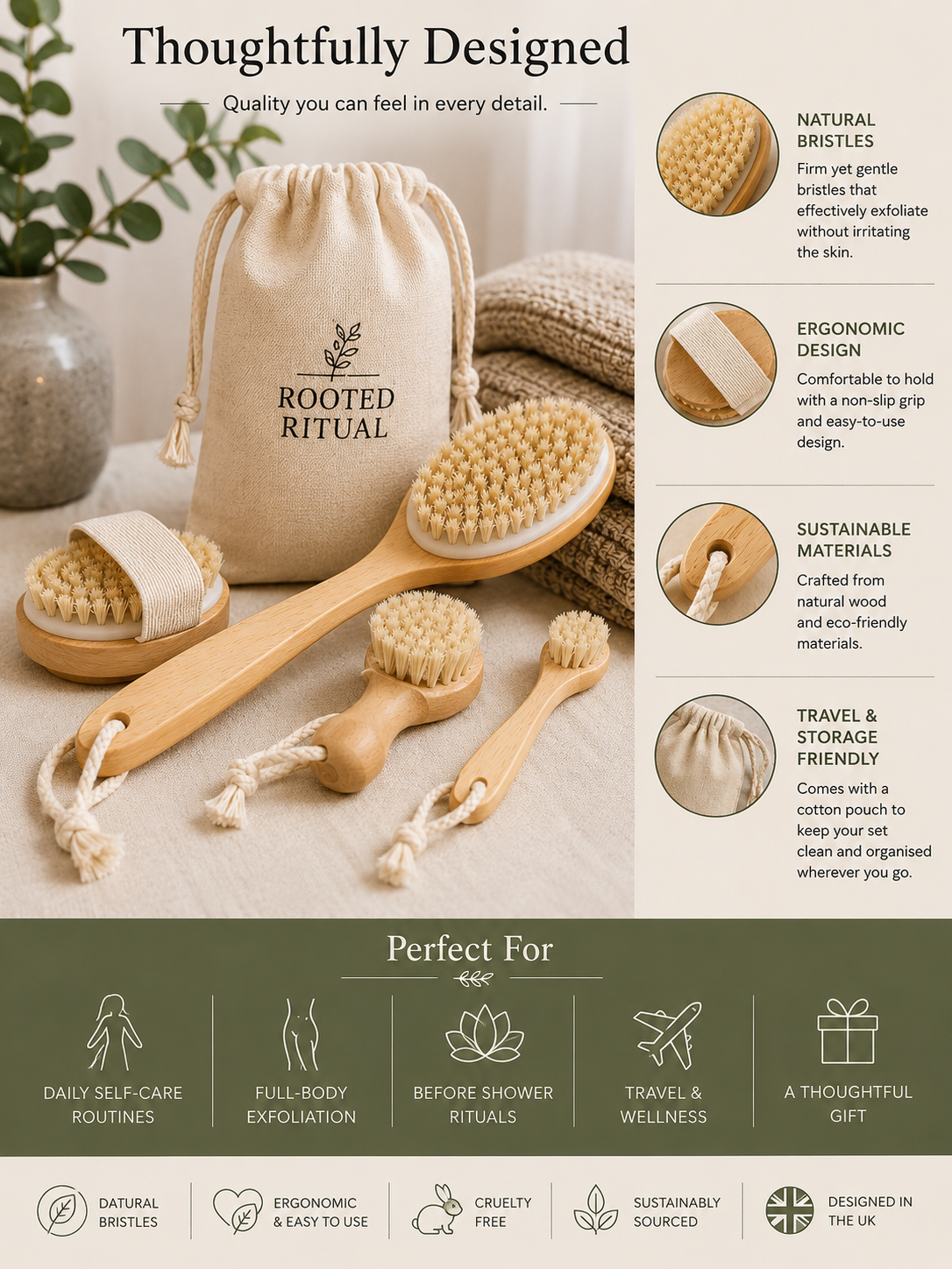 Natural Bristle Dry Brush Set